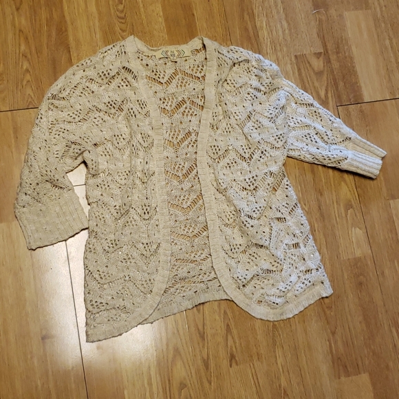 Pink Rose Sweaters - Pink Rose cream crochet cardigan sz small